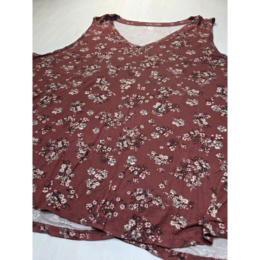 24/7 by Maurices Floral V-Neck Tank Top Burgundy Maroon Plus Size 4X Boho